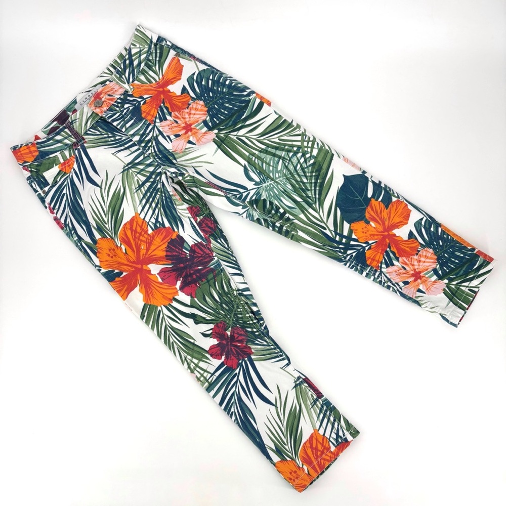 Carreli Tropical Leaves Patterned Cropped Cotton-Blend Pants, 12